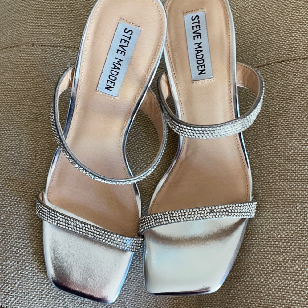 Steve Madden Silver Sparkly Sequin Beadazzled Heels Strappy Heels
